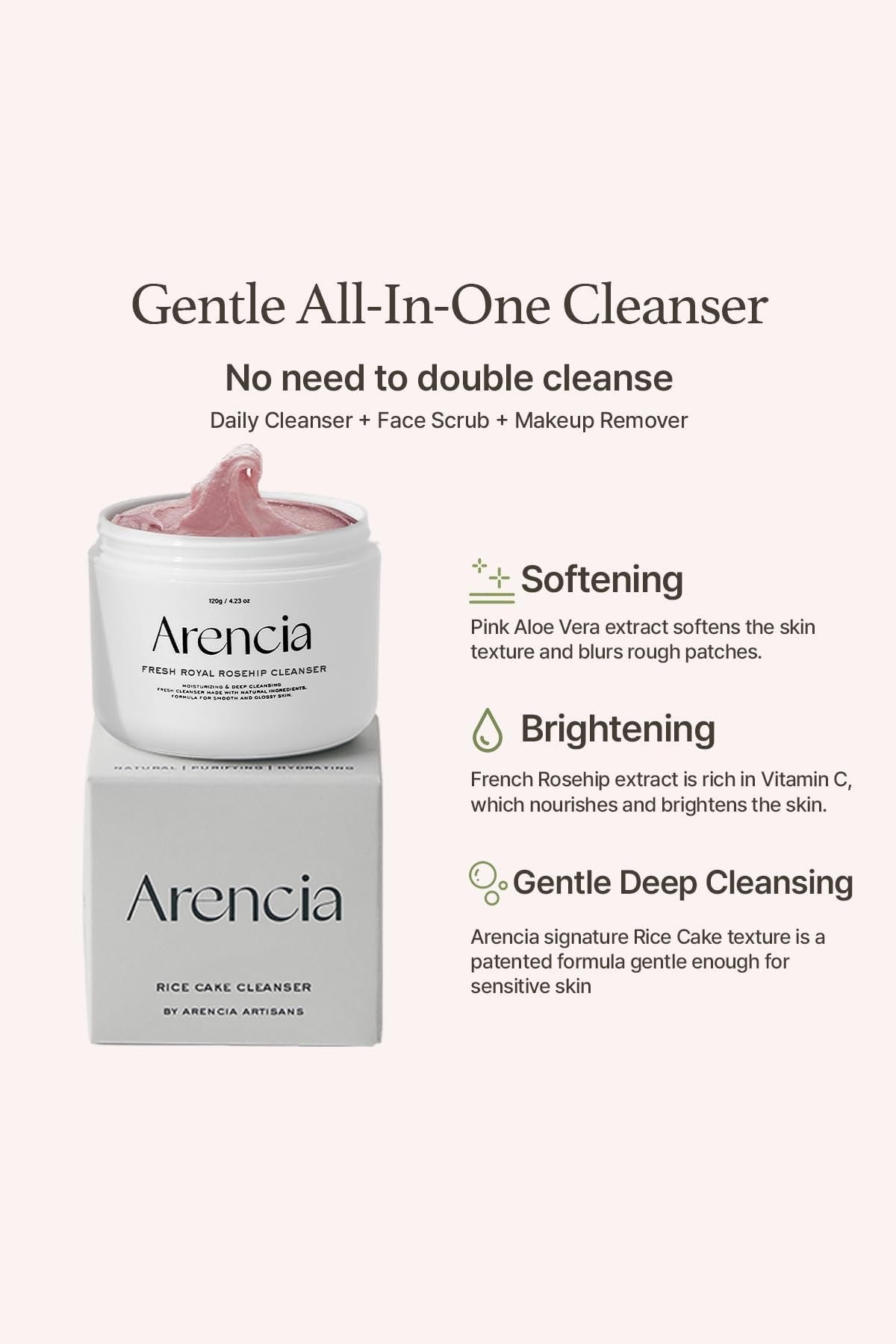 Arencia Fresh Rosehip Rice Mochi Cleanser