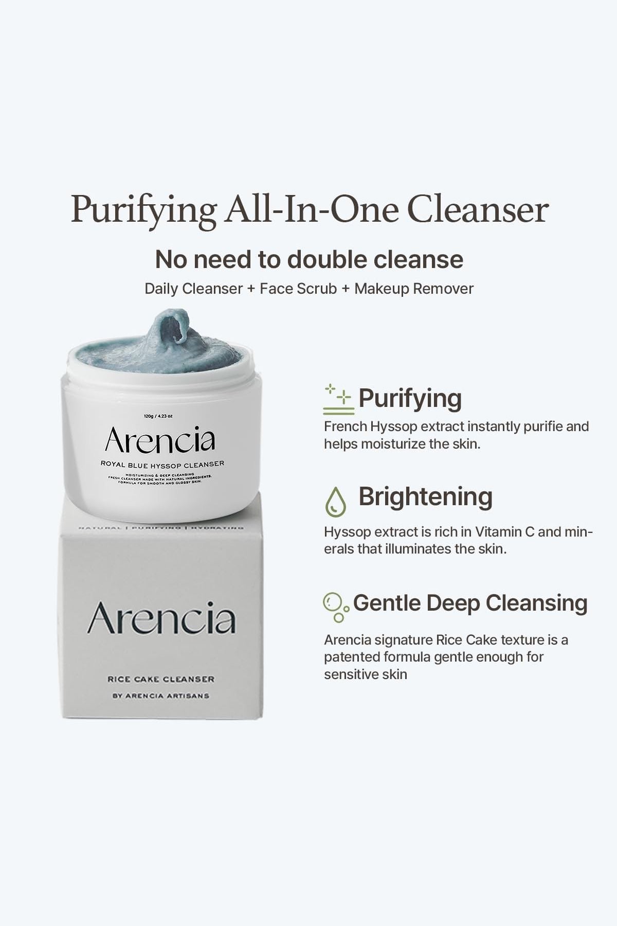 Arencia Fresh Blue Hyssop Rice Mochi Cleanser