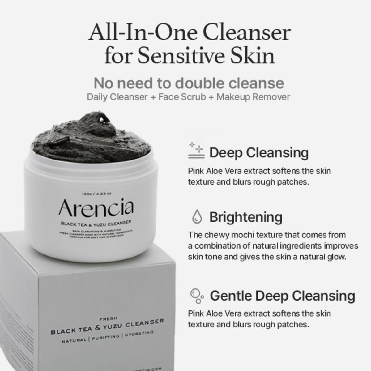 Arencia Black Tea Rice Mochi Cleanser