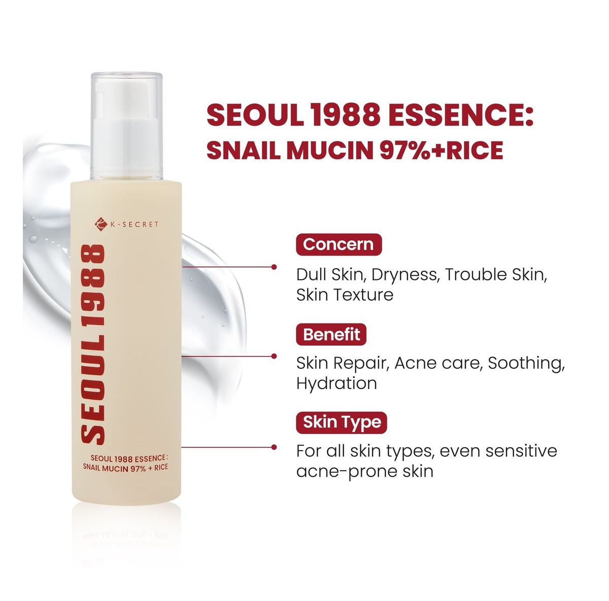 [KSECRET] SEOUL 1988 ESSENCE : SNAIL MUCIN 97% + RICE 100ML